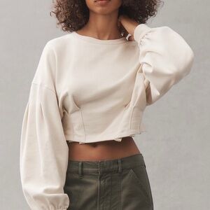 Anthropologie Cream Puff Sleeve Crop Top